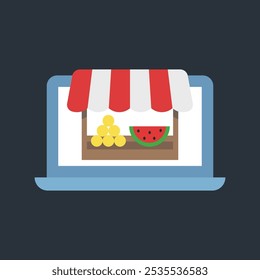 fruit shop in laptop screen in flat vector design