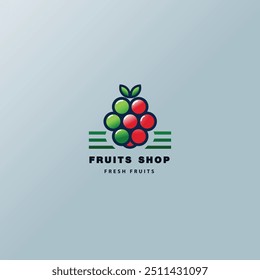 Fruit shop logo with fresh green and red fruits. Perfect for grocery or organic brands.