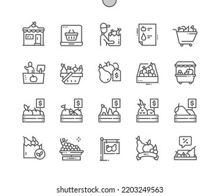 Fruit shop. Mango price. Delivery fruits. Supermarket of natural food. Pixel Perfect Vector Thin Line Icons. Simple Minimal Pictogram