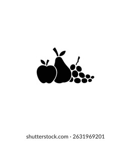 Fruit Silhouette Collection Isolated on White Background. Minimalist Black Fruit Icons.