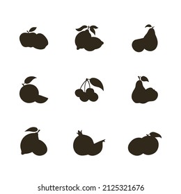Fruit Silhouettes Collection. Hand Drawn Food Icons Set