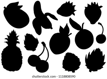 Fruit silhouettes set, exotic summer fruit