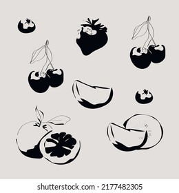 Fruit silhouettes in sketch style for your designs 