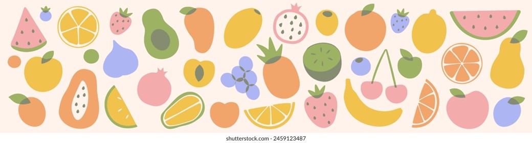 Fruit simple icons. Fruit doodle collection.