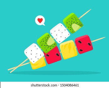 Fruit skewers. Vector illustration in cartoon flat style.