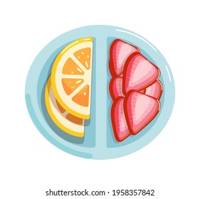 Fruit slice plate for sandwich isolated on white  background
