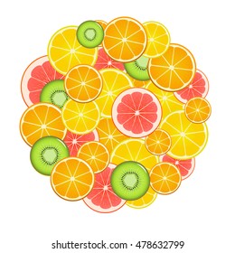 Fruit Slices Round. Can Be Used for Menu Restaurants. Flat Design Style. Vector illustration