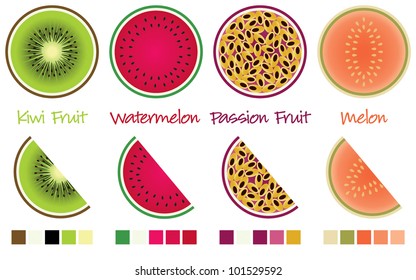 Fruit slices and wedges in vector format complete with swatches.