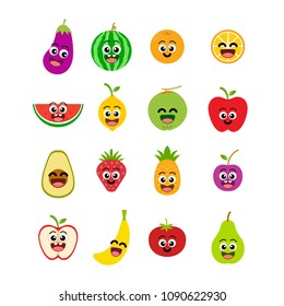 Fruit Smile Emoticon Set Vector Illustration