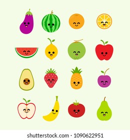 Fruit Smile Emoticon Set Vector Illustration