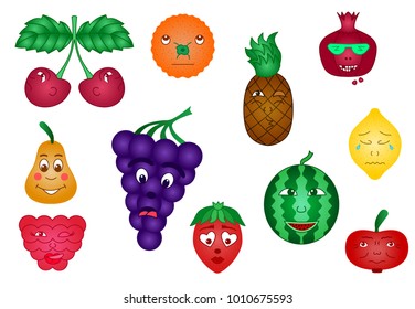 Fruit smiles emoji set vector icon illustration 
