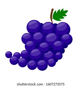 Fruit. Smiling cute kawaii blue with purple grape Cartoon Character shows a hand on something . Vector