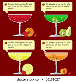 Fruit smoothie collection. Menu element for cafe or restaurant with energetic fresh drink made in flat style. 