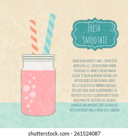 Fruit smoothie. Healthy life concept. Fresh juice made in flat style. Organic raw shake. Vector illustration.