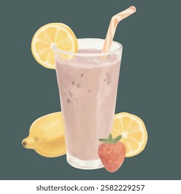 A fruit smoothie, ideal for healthy drinks, snacks, and summer beverage designs.