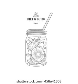 Fruit Smoothie In A Jar Hand Drawn Realistic Sketch