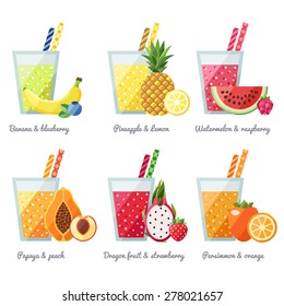 Fruit smoothie (juice) vector concept. Menu element for cafe or restaurant. Healthy drink.  Modern flat design. 