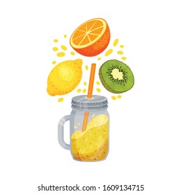 Fruit Smoothie Made of Lemon and Orange Vector Illustration