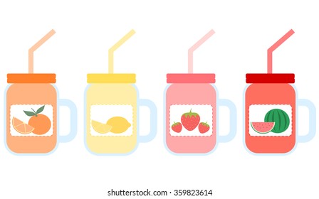 fruit smoothie in mason jar vector set illustration