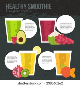 Fruit smoothie vector concept. Menu element for cafe or restaurant with energetic fresh drink made in flat style. Fresh juice for healthy life. Organic raw shake. 