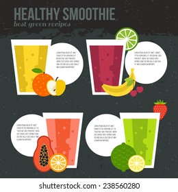Fruit smoothie vector concept. Menu element for cafe or restaurant with energetic fresh drink made in flat style. Fresh juice for healthy life. Organic raw shake. 