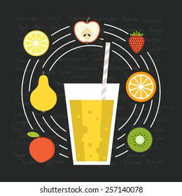 Fruit smoothie vector concept. Menu element for cafe or restaurant with energetic fresh drink made in flat style. Fresh juice for healthy life. Organic raw shake. 