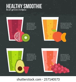 Fruit smoothie vector concept. Menu element for cafe or restaurant with energetic fresh drink made in flat style. Fresh juice for healthy life. Organic raw shake. 