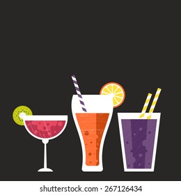 Fruit smoothie vector concept. Menu element for cafe or restaurant with energetic fresh drink made in flat style. Fresh juice for healthy life. Organic raw shake. 