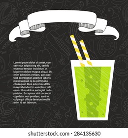 Fruit smoothie vector concept. Menu element for cafe or restaurant with energetic fresh drink made in flat style. Fresh juice for healthy life. Organic raw shake. 