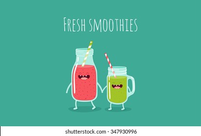 fruit smoothies in a glass jar. Vector illustration. You can use in the menu, in the shop, in the bar, the card or stickers. Easy to edit.