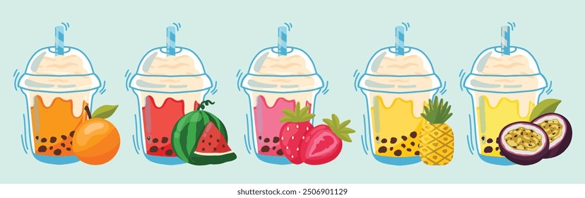 Fruit Smoothies. Fruit Juice Hand Drawn