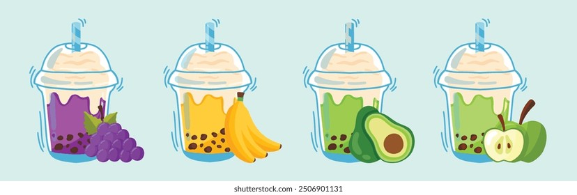 Fruit Smoothies. Fruit Juice Hand Drawn