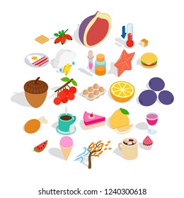 Fruit snack icons set. Isometric set of 25 fruit snack vector icons for web isolated on white background