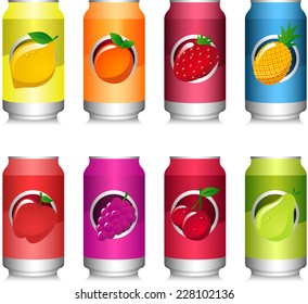 Fruit soda can vector icon collection