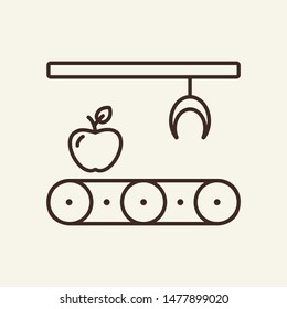 Fruit sorting line icon. Manufacturing, food, distributing. Eco technology concept. Vector illustration can be used for topics like environment security, ecology, business