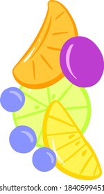 Fruit Splash Slices of Orange, Lime Lemon Grape and Blueberry Simple Illustration