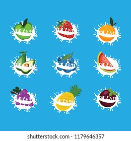 Fruit Splashed Fresh Dairy Milk Juice Healthy Drink Set