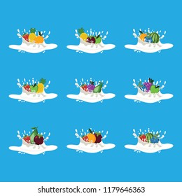 Fruit Splashed Fresh Dairy Milk Juice Healthy Drink Set
