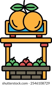 Ein Obststand mit einem Schild