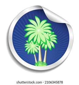 Fruit sticker with palm trees on blue background. - Travel badge. - Vector illustration.
