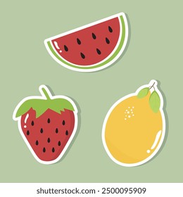  Fruit Stickers. Lemon, Watermelon, Strawberry