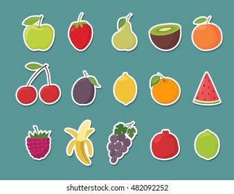 Fruit stickers set. Cartoon vector illustration