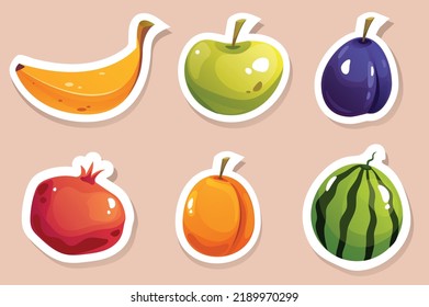 Fruit stickers vector cartoon artwork isolated set. Vector graphic design illustration