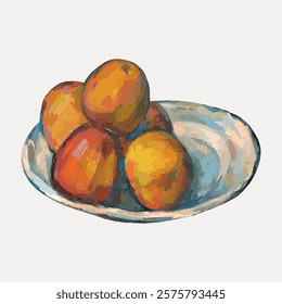 Cezanne’s Fruit, still life painting illustration isolated on white, vector. Vintage fruit illustration by Cezanne, famous artist. Old drawing vector.