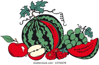 Fruit still-life with a water-melon