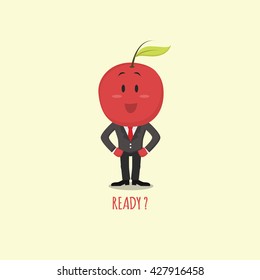 Fruit Story. Apple Flat Cartoon Character with Tuxedo