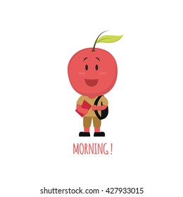 Fruit Story . Apple Kid Flat Cartoon Character. Isolated Vector