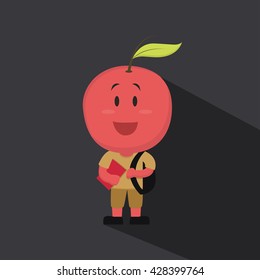 Fruit Story . Apple Kid Flat Cartoon Character. Isolated Vector