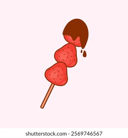 Fruit Strawberry skewer with melted chocolate illustration