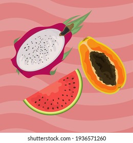 fruit summer papaya watermelon dragon fruit 